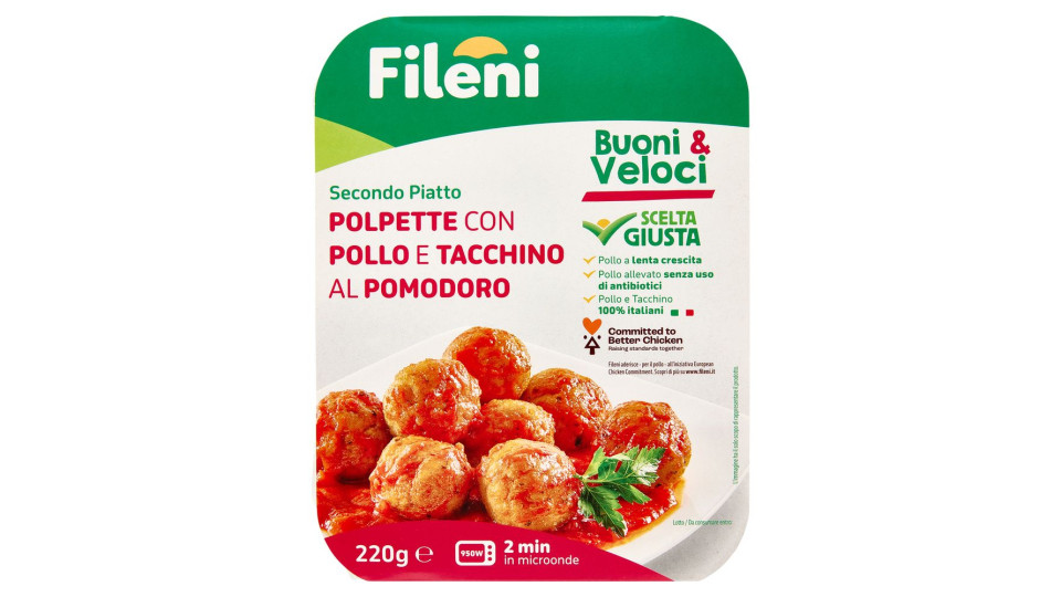 Fileni Buoni & Veloci Secondo Piatto Polpette Con Pollo E Tacchino Al Pomodoro 220 G