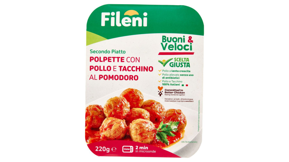 Fileni Buoni & Veloci Secondo Piatto Polpette Con Pollo E Tacchino Al Pomodoro 220 G