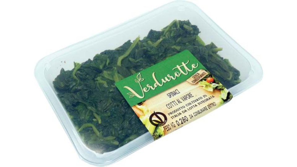 Verdurotte Spinaci Cotti Al Vapore Da Agricoltura Integrata In Vaschetta 280g