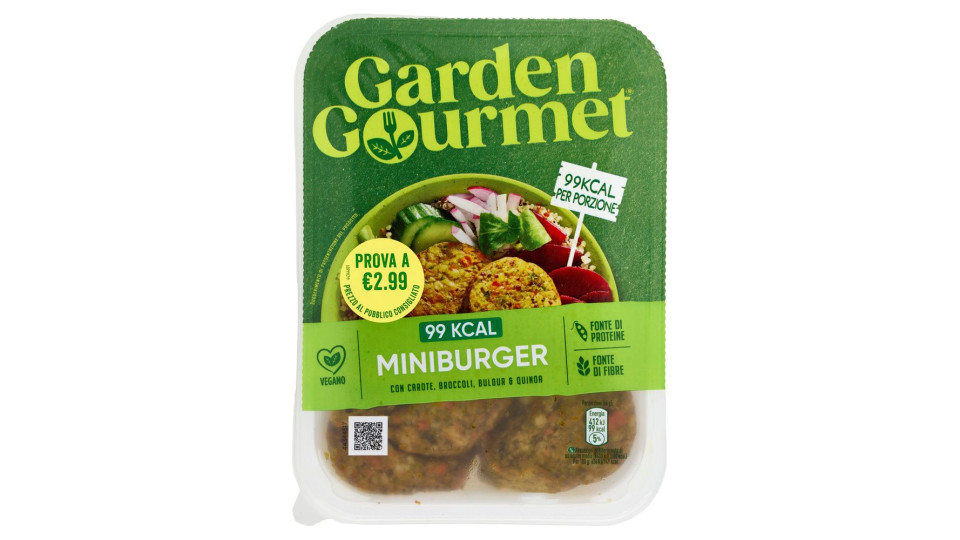 Garden Gourmet Mini Burger Vegano 99kcal Con Carote, Broccoli, Bulgur E Quinoa 3 Porzioni 198g