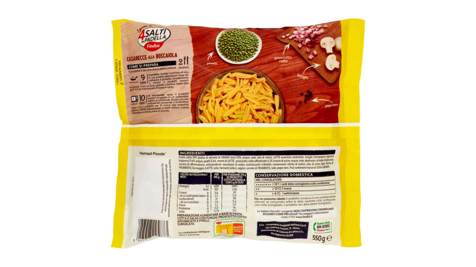 4 Salti In Padella Findus Casarecce Alla Boscaiola 550 G