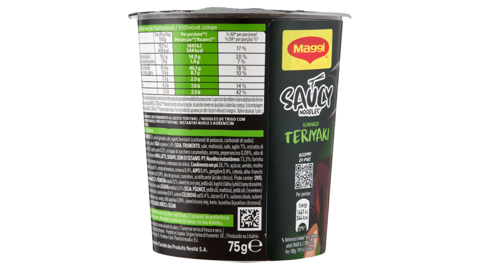 Maggi Saucy Noodles Teriyaki 1 Porzione Cup 75g