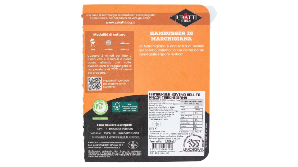 Jubatti Bbq Barbecue Burgers Marchigiana 0,180 Kg