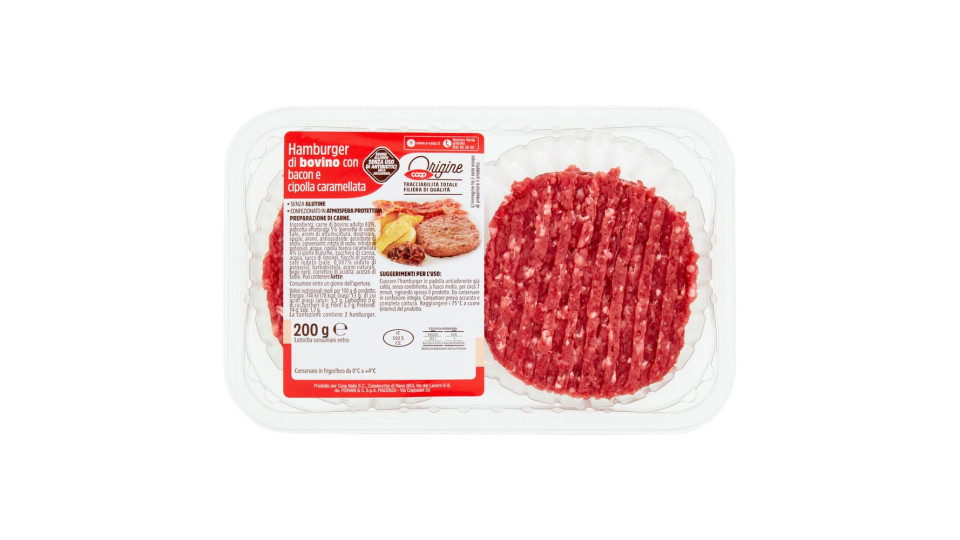 Hamburger Di Bovino Con Bacon E Cipolla Caramellata 200 G