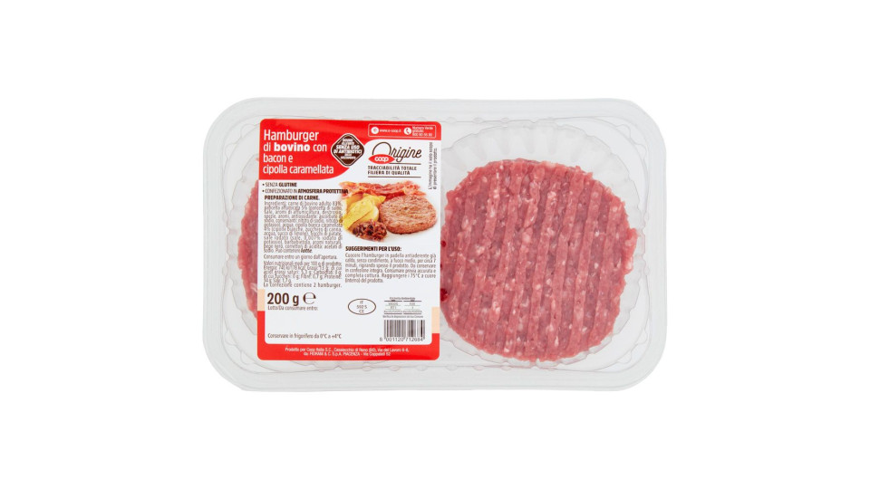 Hamburger Di Bovino Con Bacon E Cipolla Caramellata 200 G