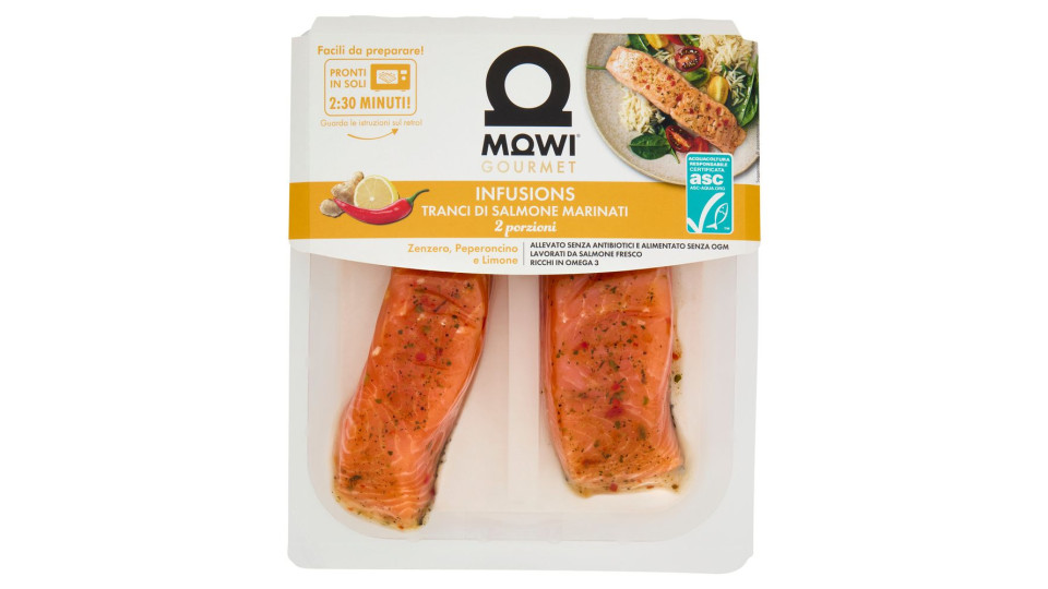 Mowi Gourmet Infusions Tranci Di Salmone Marinati Zenzero, Peperoncino E Limone 2 X 110 G