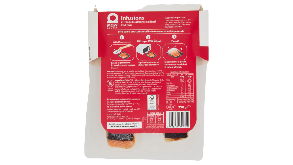 Mowi Gourmet Infusions Tranci Di Salmone Marinati Red Thai 220 G