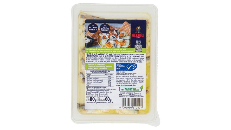 Rizzoli Le Marinate Del Mar Cantabrico Filetti Di Alici Con Olio E Agrumi 80 G