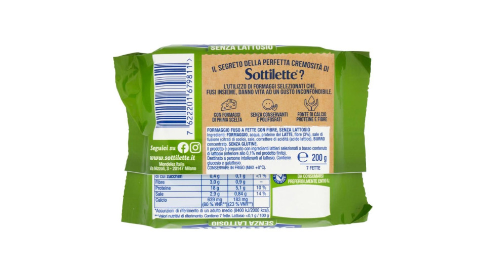 Sottilette Formaggio Fuso A Fette Senza Lattosio - 200 G