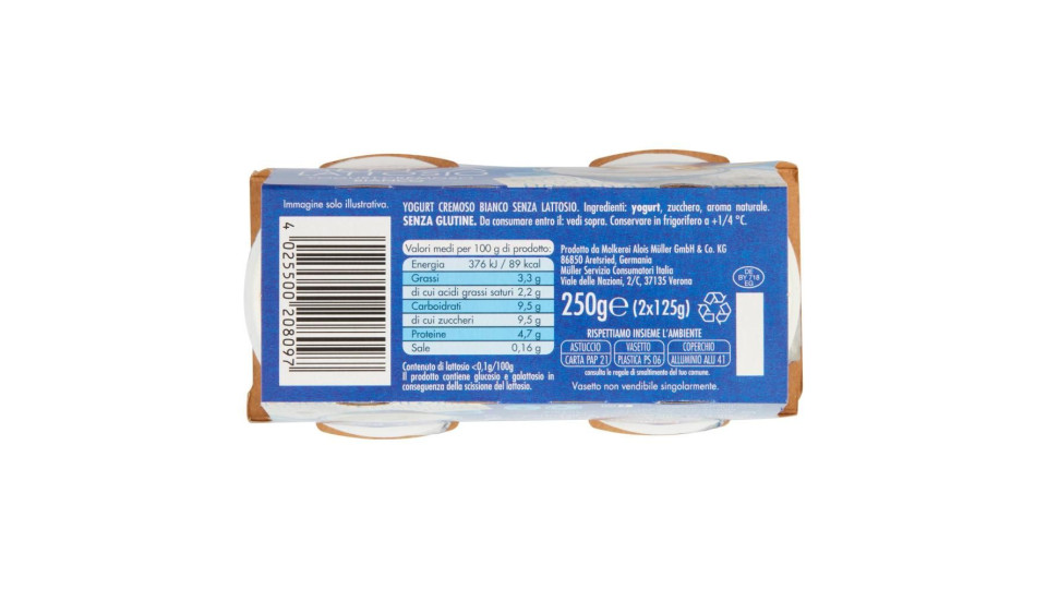 Müller Senza Lattosio Yogurt Cremoso Bianco 2 X 125 G