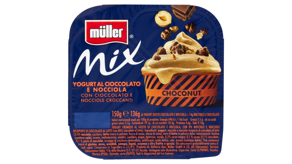 Müller Mix Yogurt Al Cioccolato E Nocciola Con Cioccolato E Nocciole Croccanti 150 G