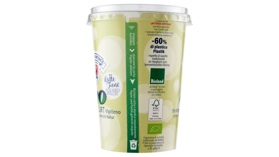 Sterzing Vipiteno Bio Yogurt Da Latte Fieno Intero Bianco 500 G