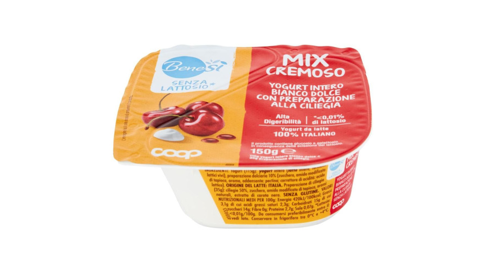 Senza Lattosio* Mix Cremoso Yogurt Intero Bianco Dolce Con Preparazione Alla Ciliegia 150 G