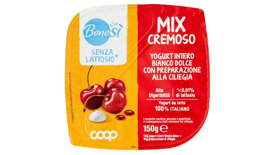 Senza Lattosio* Mix Cremoso Yogurt Intero Bianco Dolce Con Preparazione Alla Ciliegia 150 G