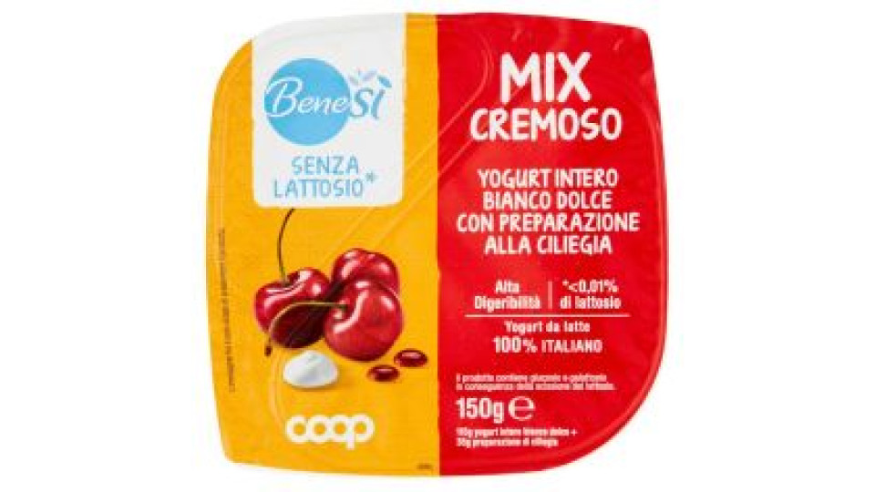 Senza Lattosio* Mix Cremoso Yogurt Intero Bianco Dolce Con Preparazione Alla Ciliegia 150 G