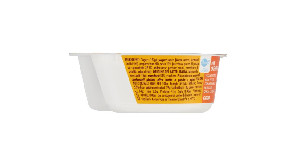 Senza Lattosio* Mix Cremoso Yogurt Intero Alla Pesca Con Mandorle Croccanti 150 G