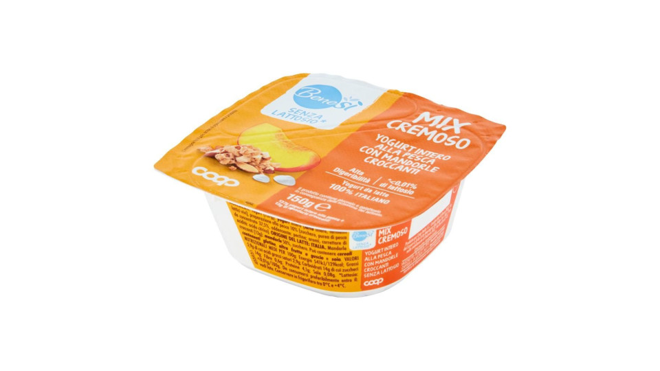 Senza Lattosio* Mix Cremoso Yogurt Intero Alla Pesca Con Mandorle Croccanti 150 G