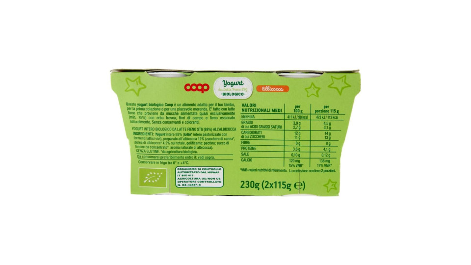 Yogurt Da Latte Fieno Stg Biologico Albicocca 2 X 115 G