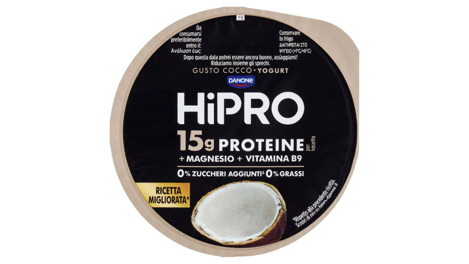 Hipro Yogurt, 15g Proteine,0% Grassi,gusto Cocco,con Magnesio&vit B9,basso In Lattosio,160g