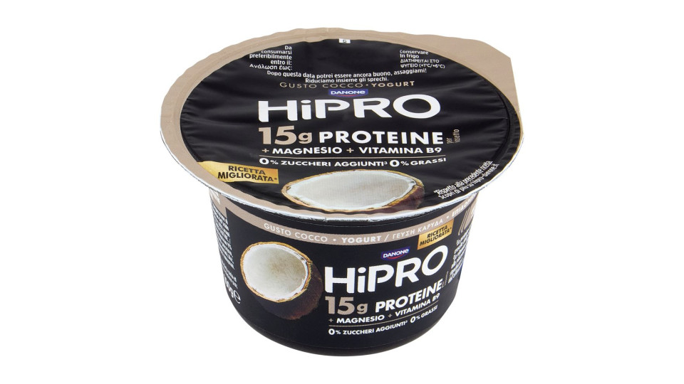 Hipro Yogurt, 15g Proteine,0% Grassi,gusto Cocco,con Magnesio&vit B9,basso In Lattosio,160g