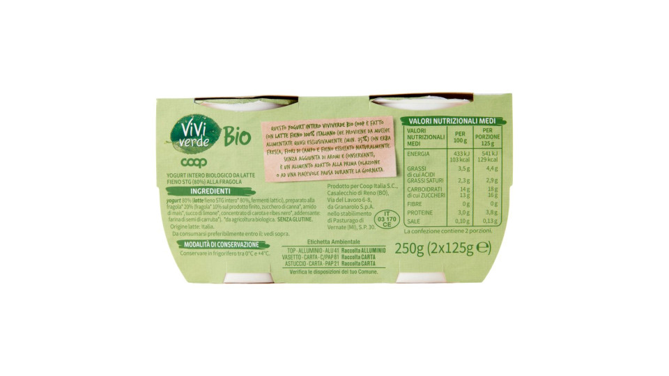 Yogurt Alla Fragola Biologico Intero 2 X 125 G