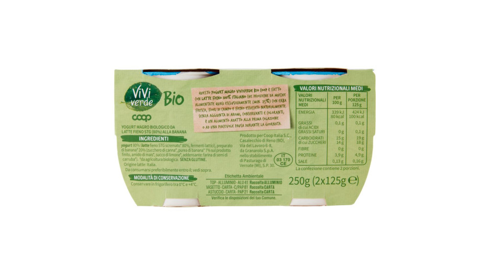 Yogurt Alla Banana Biologico Magro 2 X 125 G