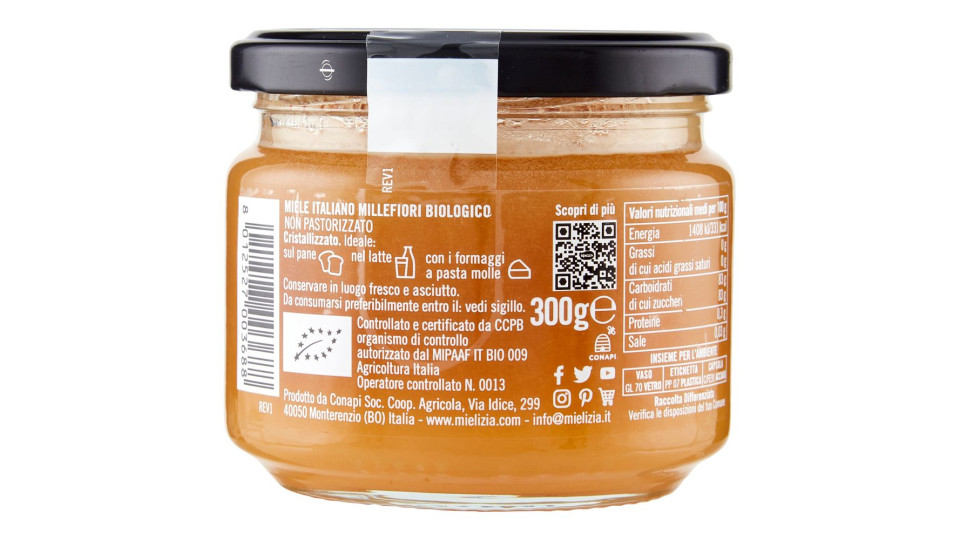 Mielizia Bio Miele Italiano Millefiori Non Pastorizzato 300 G
