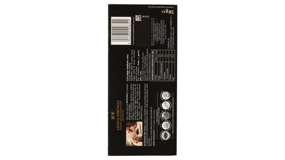 Lindt Excellence Tavoletta Cioccolato Fondente 100% 50 G