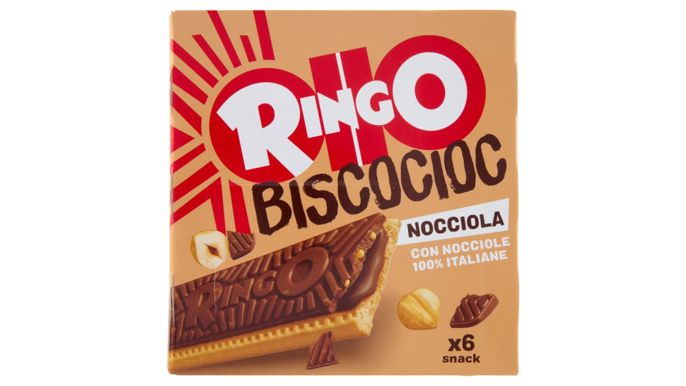 Ringo Snack Biscocioc Con Nocciole 100% Italiane E Cereali Croccanti 6 Porzioni 162g