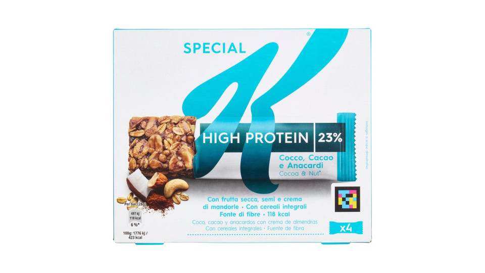 Kellogg's Special K High Protein 23% Cocco, Cacao E Anacardi 4 X 28 G