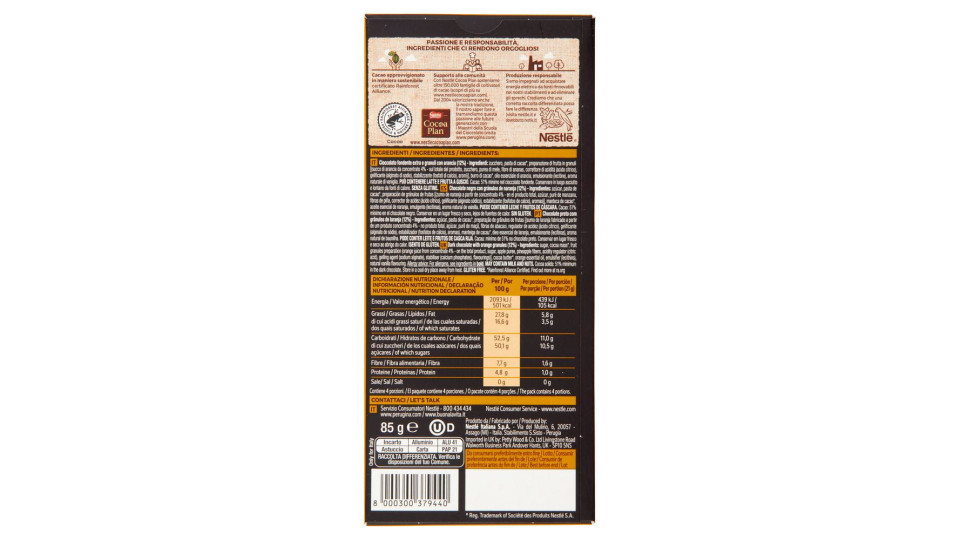 Perugina Nero Fondente Extra Arancia Tavoletta Cioccolato Fondente 85g
