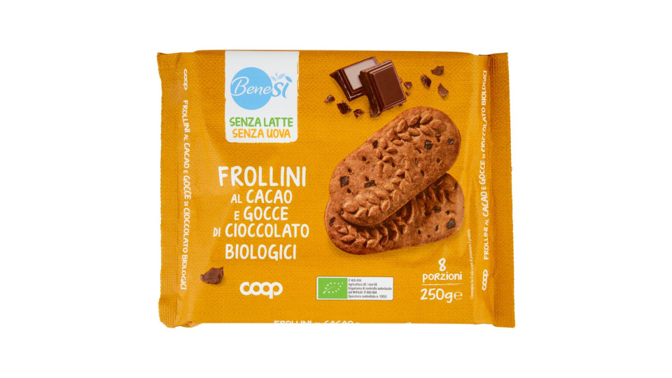 Senza Latte Senza Uova Frollini Al Cacao E Gocce Di Cioccolato Biologici 8 X 31,25 G