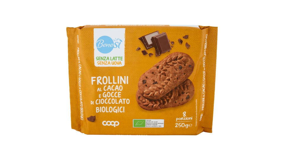 Senza Latte Senza Uova Frollini Al Cacao E Gocce Di Cioccolato Biologici 8 X 31,25 G