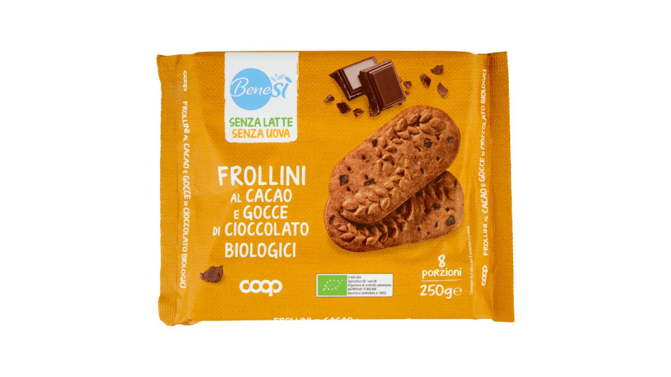 Senza Latte Senza Uova Frollini Al Cacao E Gocce Di Cioccolato Biologici 8 X 31,25 G