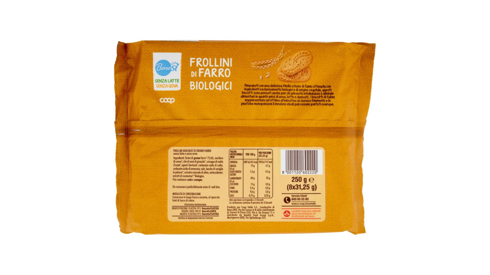 Senza Latte Senza Uova Frollini Di Farro Biologici 8 X 31,25 G
