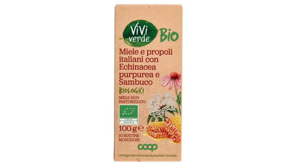 Miele E Propoli Italiani Con Echinacea Purpurea E Sambuco Biologici 10 Bustine Monodose 100 G