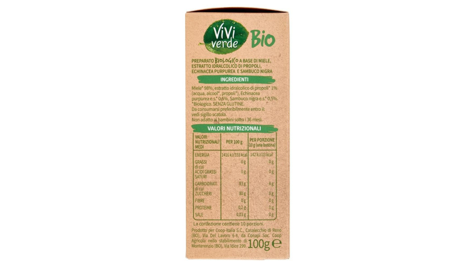 Miele E Propoli Italiani Con Echinacea Purpurea E Sambuco Biologici 10 Bustine Monodose 100 G