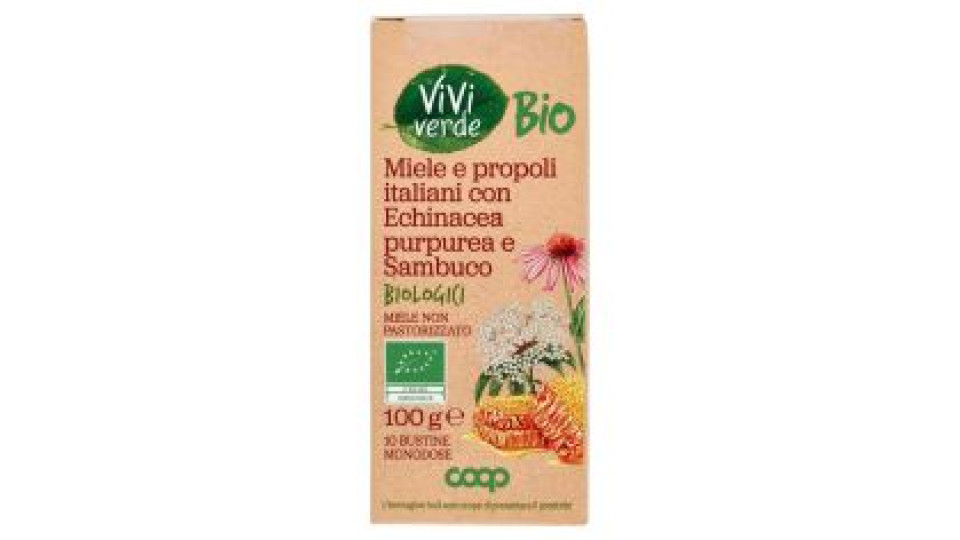 Miele E Propoli Italiani Con Echinacea Purpurea E Sambuco Biologici 10 Bustine Monodose 100 G