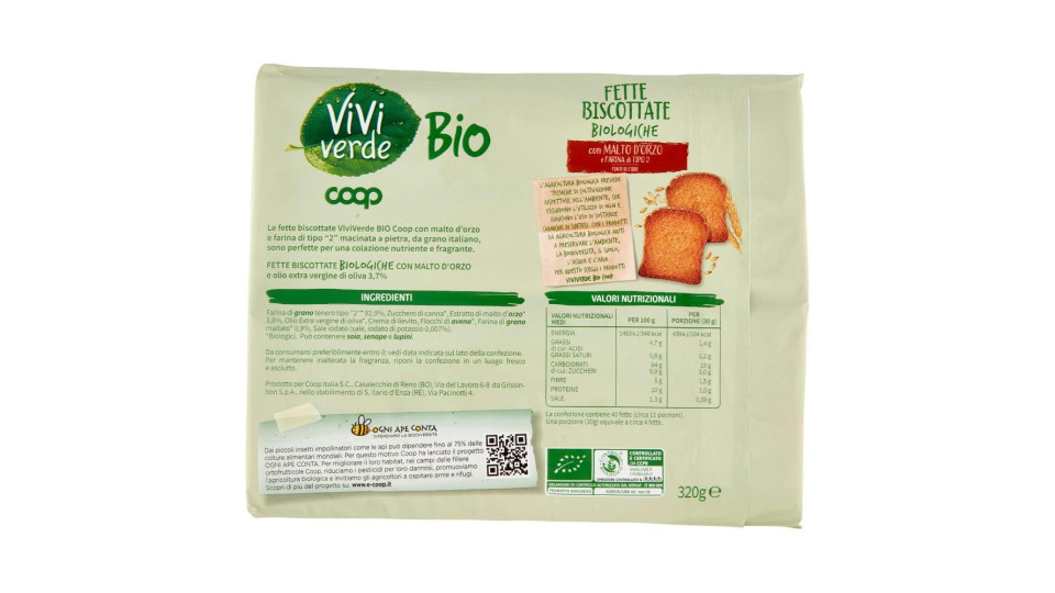 Fette Biscottate Biologiche Con Malto D'orzo E Farina Di Tipo 2 320 G