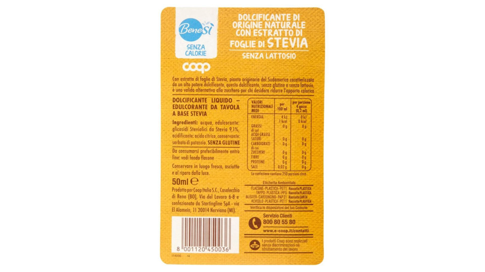 Senza Calorie Dolcificante Di Origine Naturale Con Estratto Di Foglie Di Stevia 50 Ml