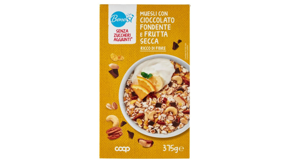 Senza Zuccheri Aggiunti* Muesli Con Cioccolato Fondente E Frutta Secca 375 G