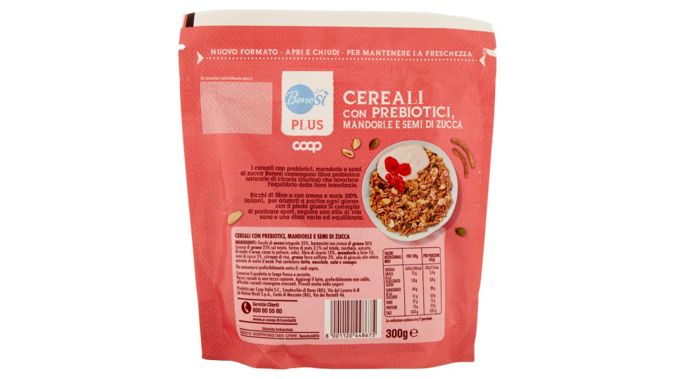 Plus Cereali Con Prebiotici, Mandorle E Semi Di Zucca 300 G