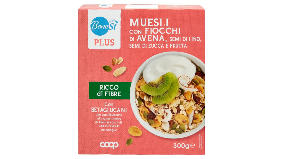 Plus Muesli Con Fiocchi Di Avena, Semi Di Lino, Semi Di Zucca E Frutta 300 G