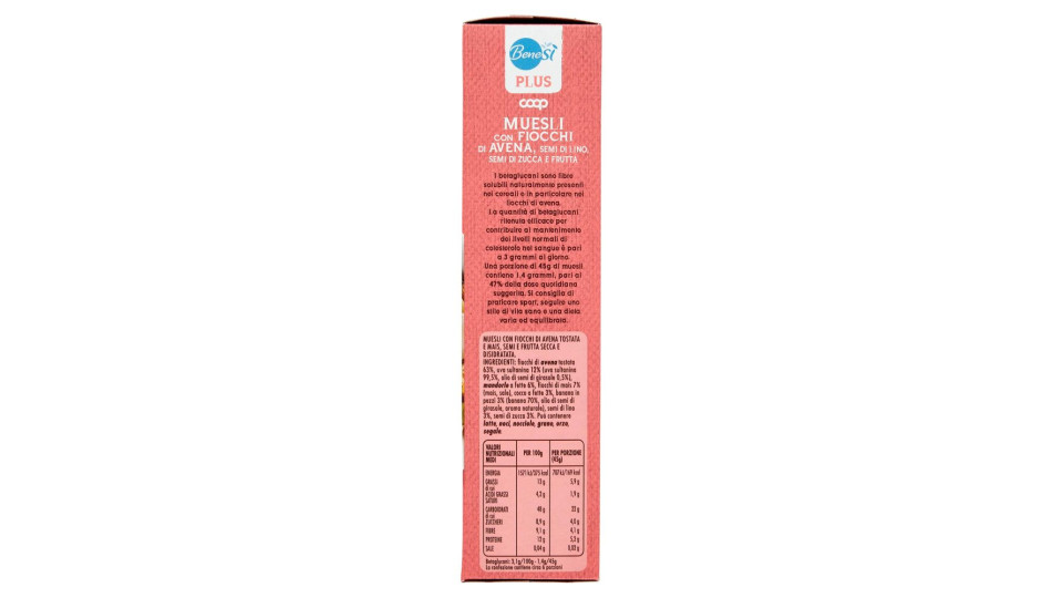 Plus Muesli Con Fiocchi Di Avena, Semi Di Lino, Semi Di Zucca E Frutta 300 G