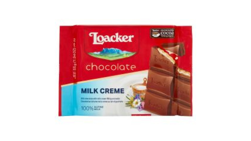 Loacker Cioccolato Milk Creme Cioccolato Al Latte Con Crema Al Latte 100% Alpino E Cialda Wafer 55g
