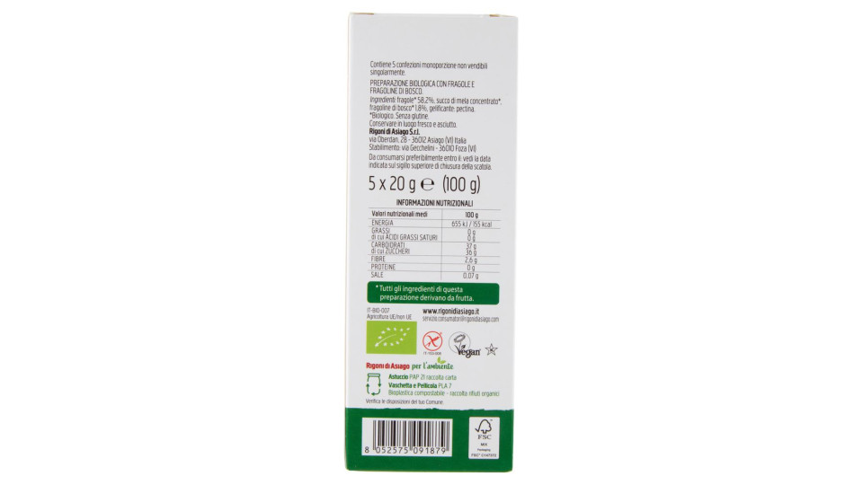 Rigoni Di Asiago Fiordifrutta Fragole E Fragoline Di Bosco Bio 5 X 20 G