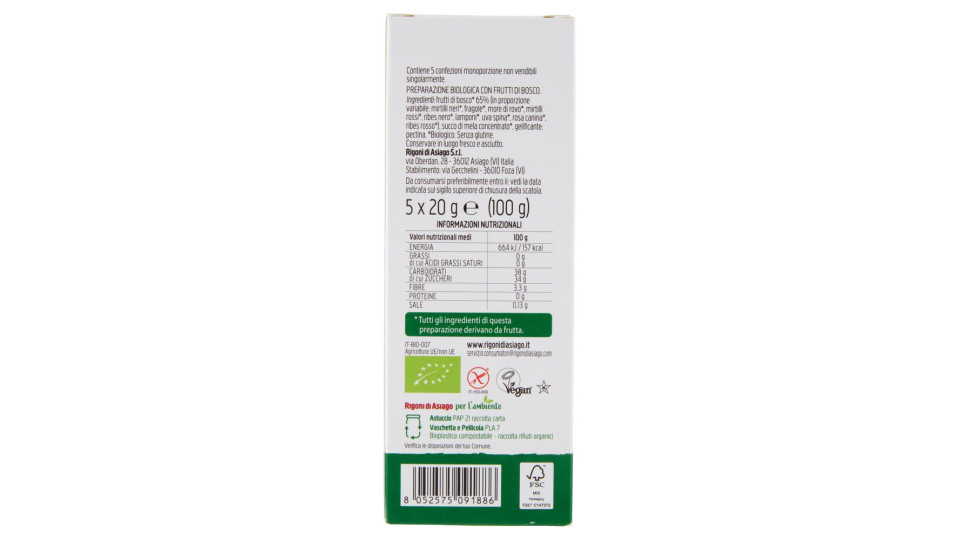 Rigoni Di Asiago Fiordifrutta Frutti Di Bosco Bio 5 X 20 G