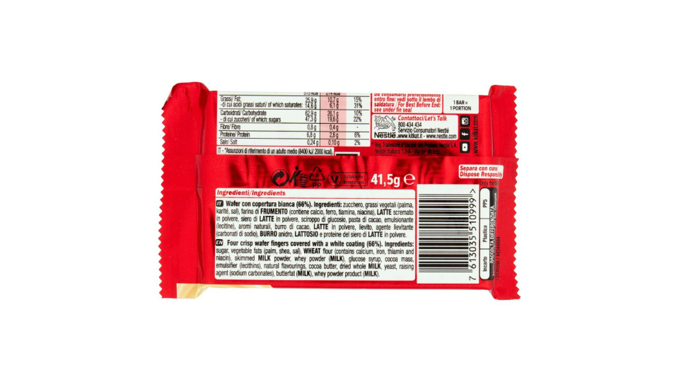 Kitkat White Wafer Con Copertura Bianca 3 Snack Da 41,5g