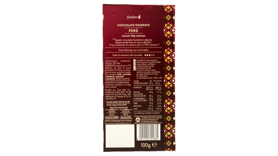 Cioccolato Fondente Perù 100 G