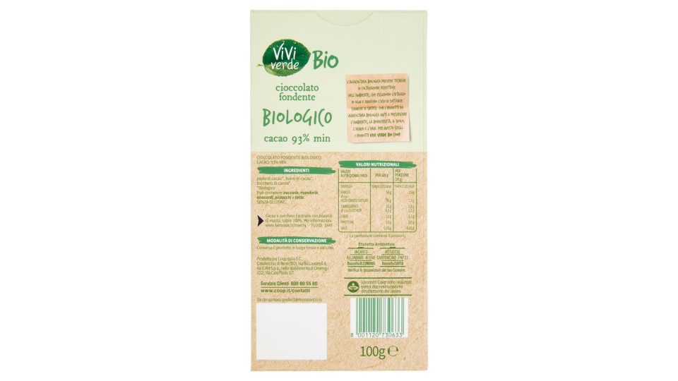Cioccolato Fondente Biologico Cacao 93% 100 G